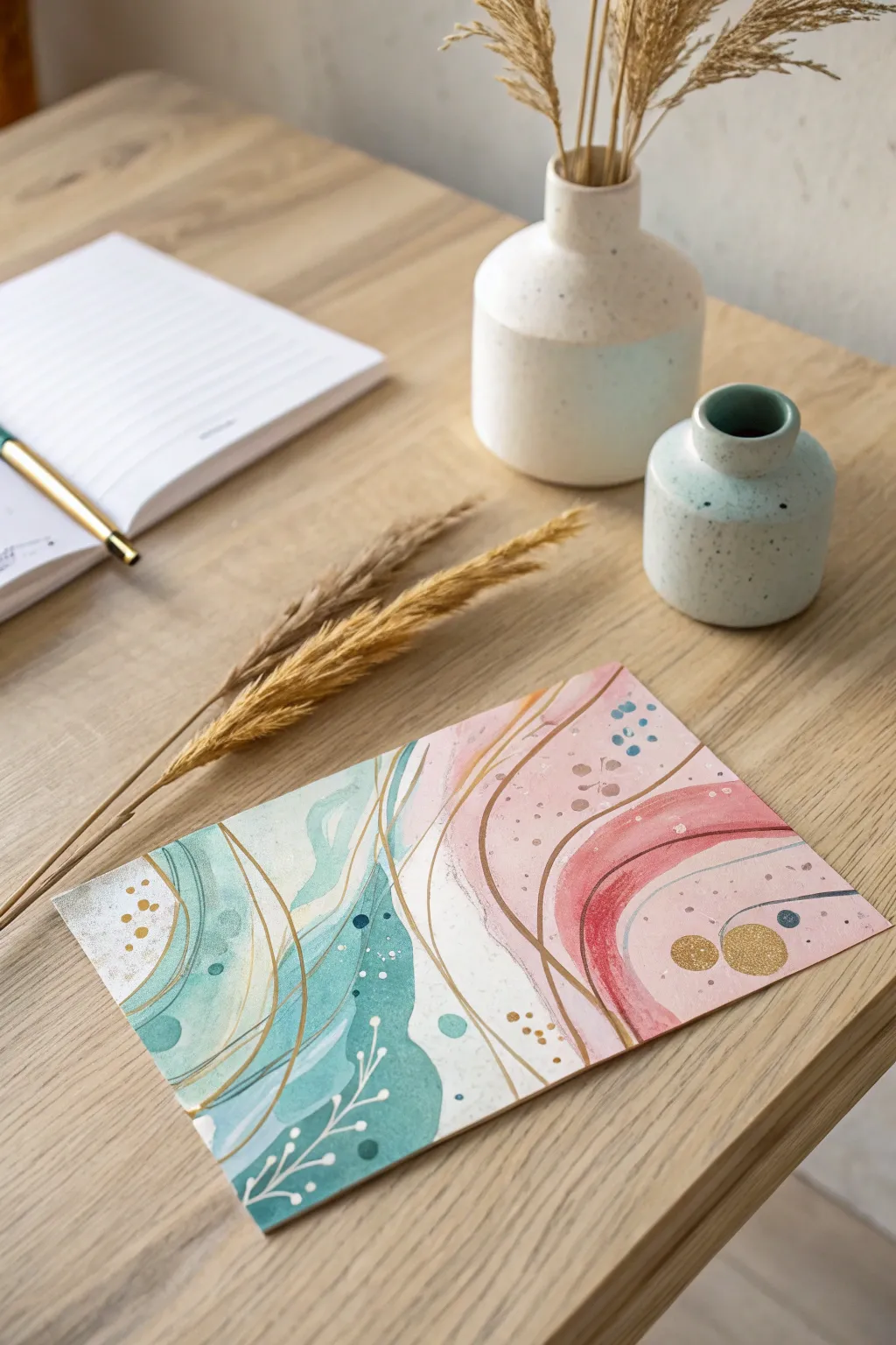 Discover the art of relaxation with watercolor wonders on your handmade postcards.