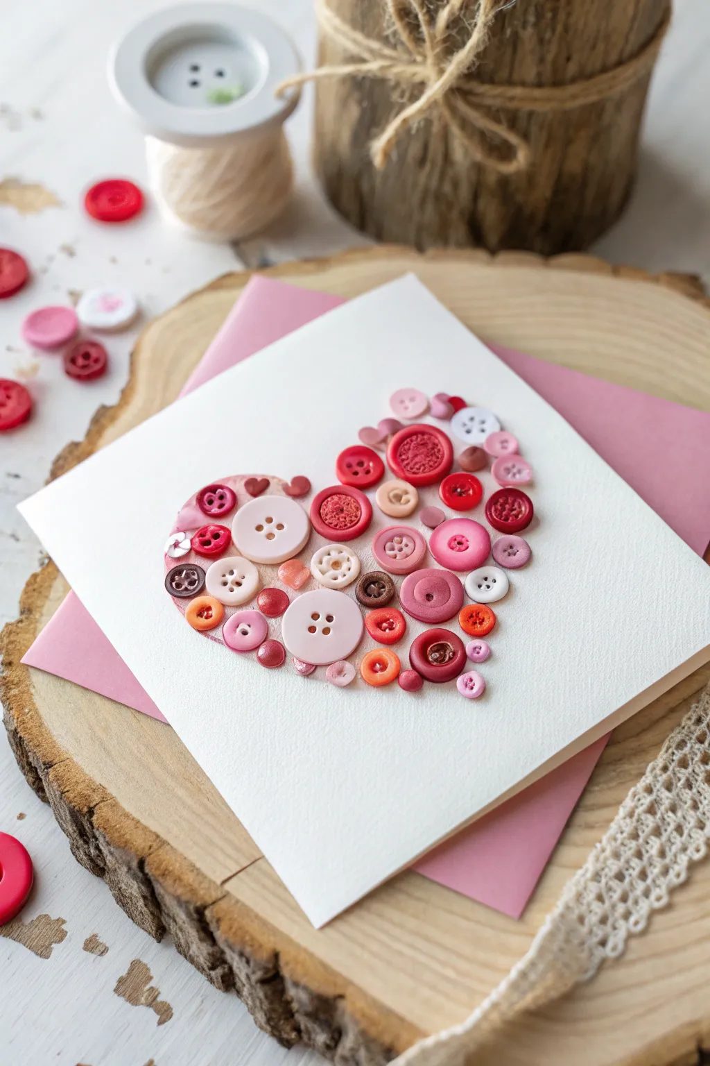 Craft a heartfelt Valentine with a touch of charm and sustainability. 🌿💕 #ButtonHeartCard #HandmadeWithLove