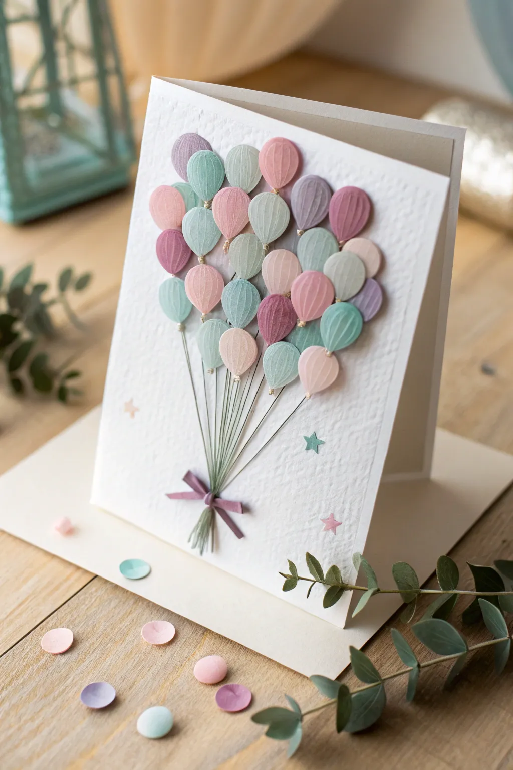 A celebration in simplicity - this handmade card with 3D balloon artistry is the perfect blend of minimalist elegance and playful charm. 🎈✨