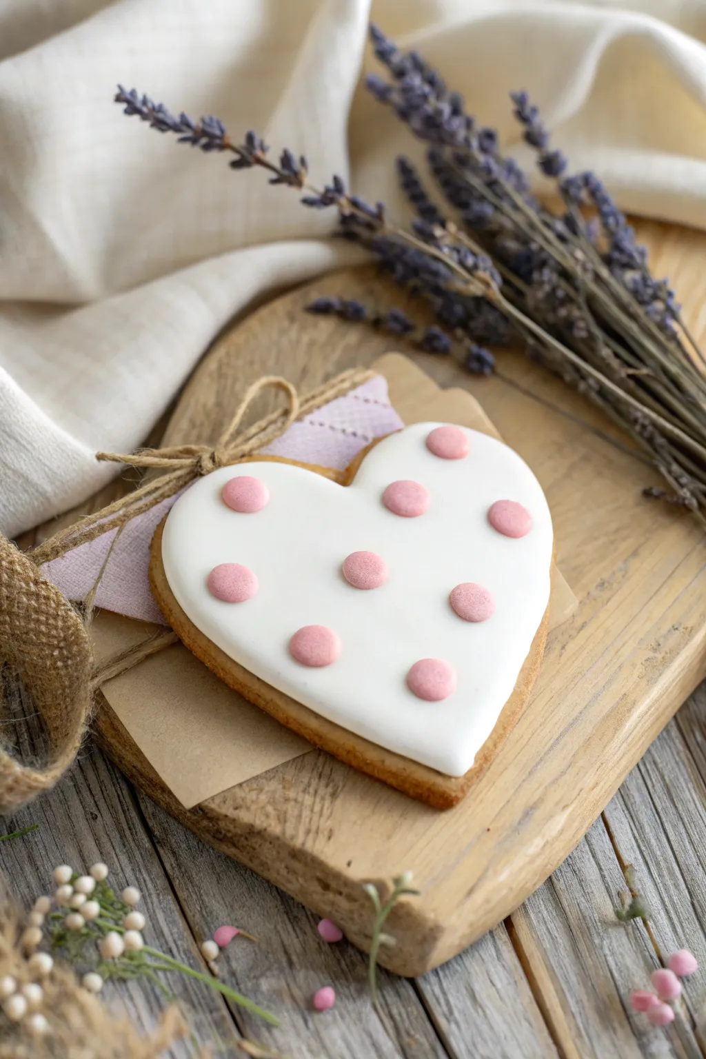 Delight in the timeless charm of polka dots with this beautifully crafted heart cookie.