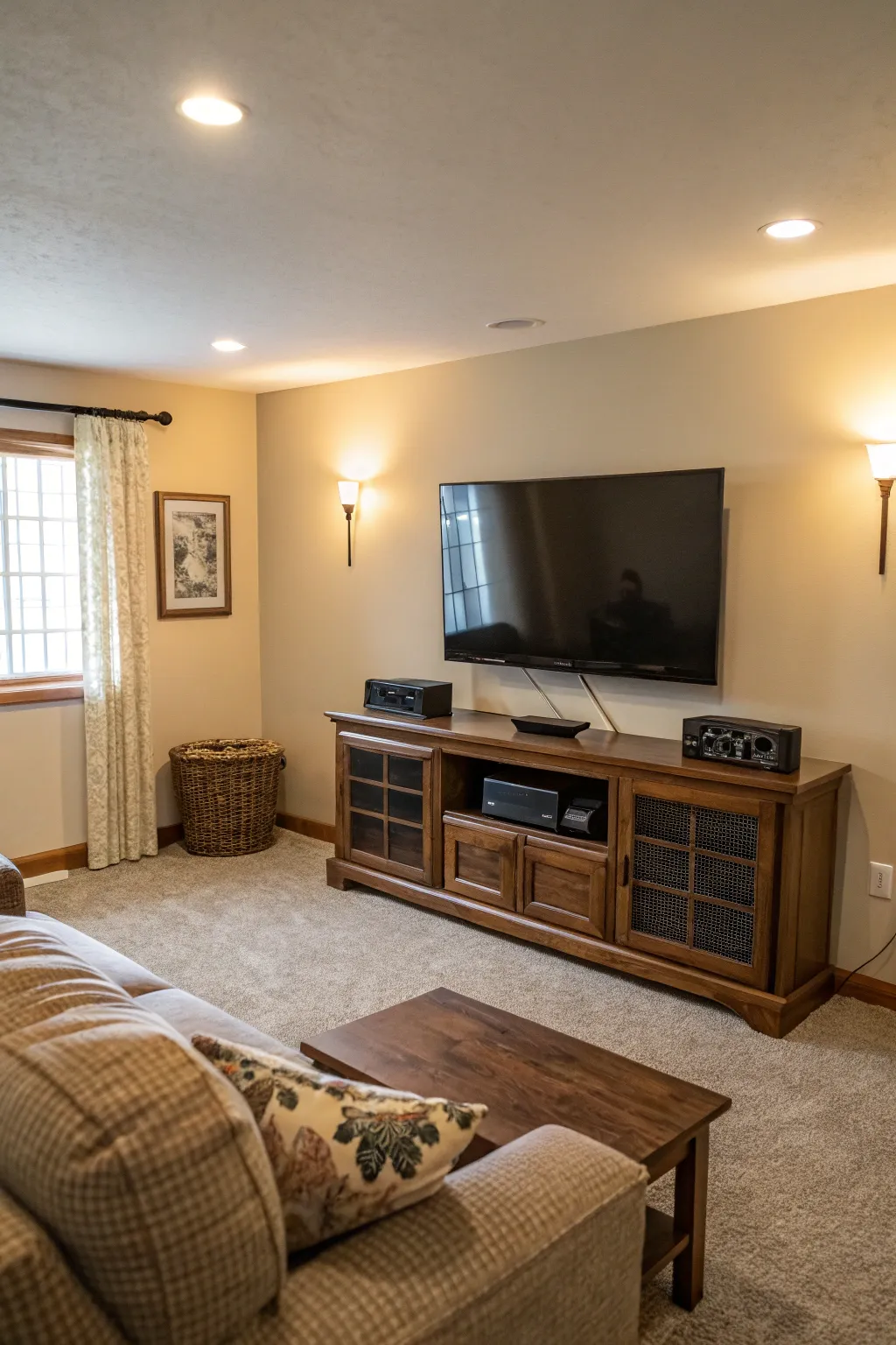 A clean, cord-free wall complements the TV's presence.