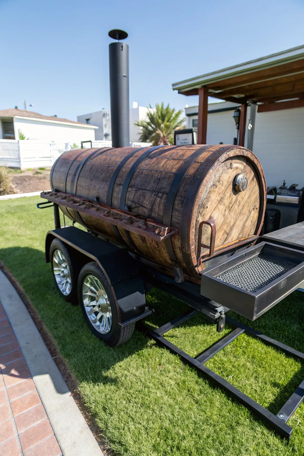 Transform tradition into a mobile masterpiece with this barrel smoker BBQ trailer.