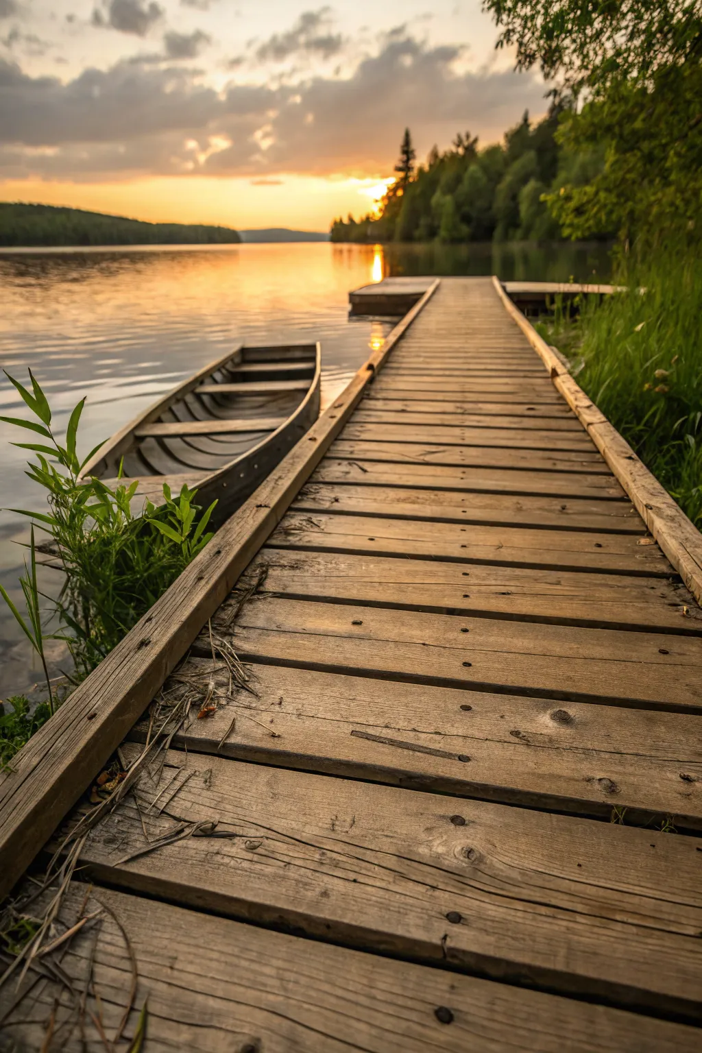 Craftsmanship meets nature: A beautifully constructed wooden boat ramp blending seamlessly with the lakeside scenery.