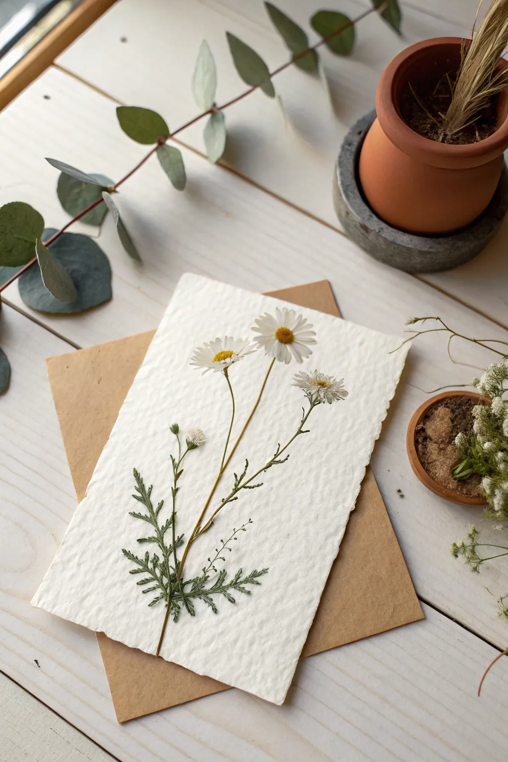 Capture the essence of nature with this elegant pressed flower card, a perfect blend of Scandinavian minimalism and Boho charm.