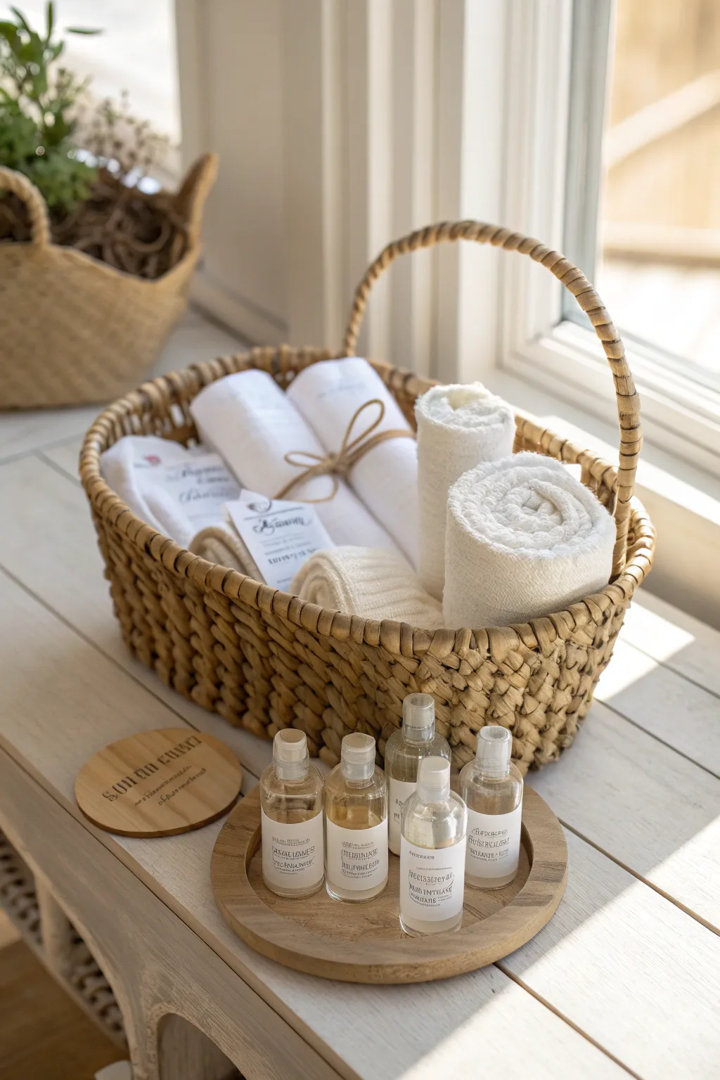 Essential Baby Care Basket: A thoughtful touch of simplicity and natural beauty for new parents.