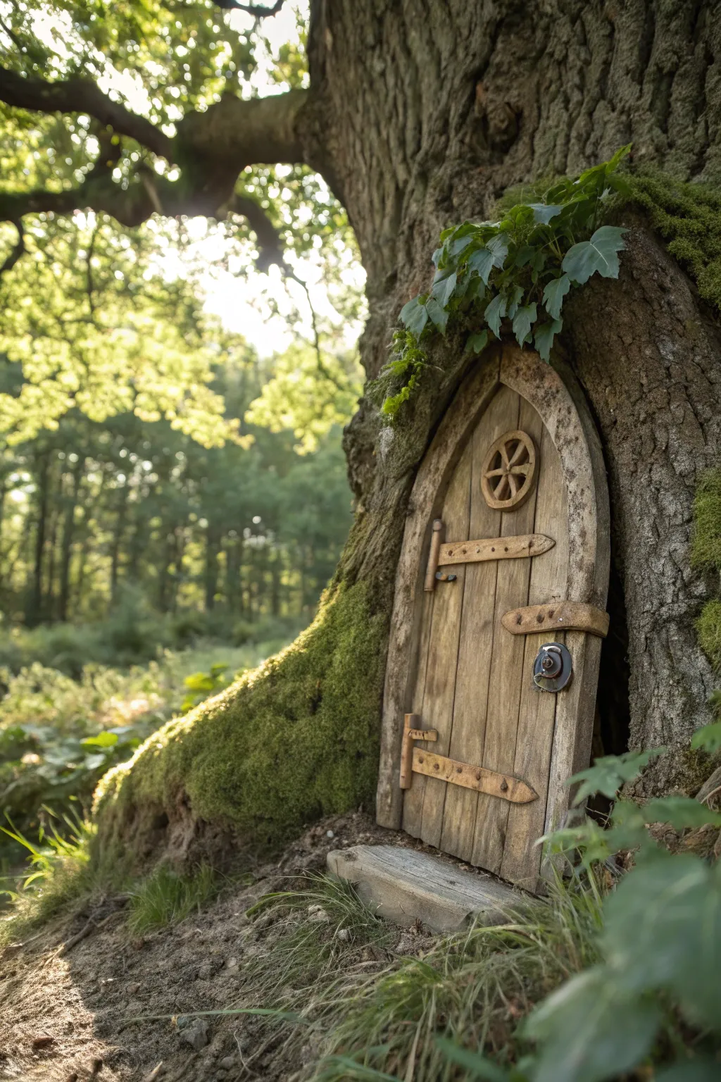 Unlock the magic of nature with a handcrafted rustic fairy door, where every grain tells a story.