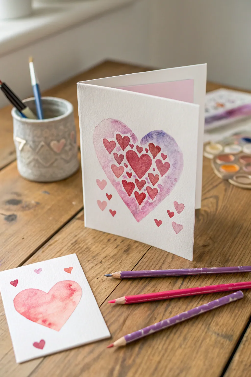 Capture the essence of love with a handcrafted watercolor heart card, blending simplicity and creativity for a personal touch.