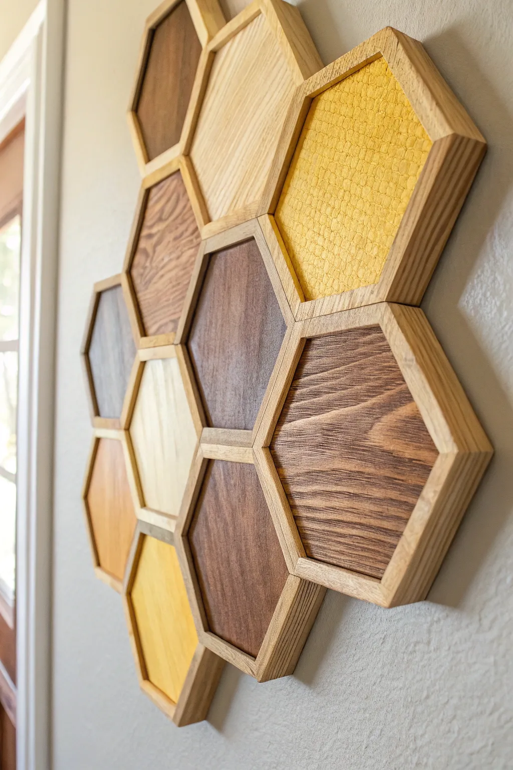 Bring warmth and elegance to your space with this handcrafted hexagon wall art, a perfect blend of minimalist design and natural beauty.