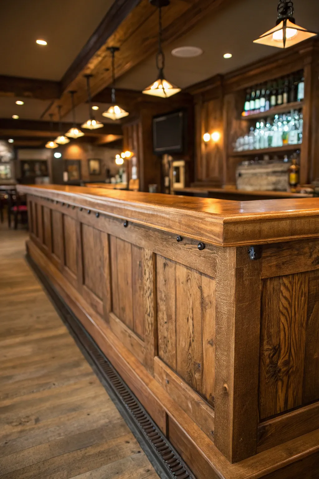 Embrace timeless craftsmanship with a classic wooden bar, where every grain tells a story.