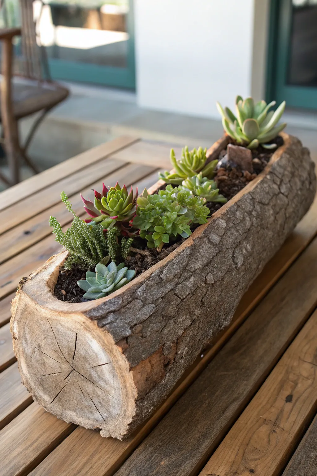 Embrace the beauty of nature with this handcrafted rustic log planter, perfect for showcasing your favorite succulents or herbs.