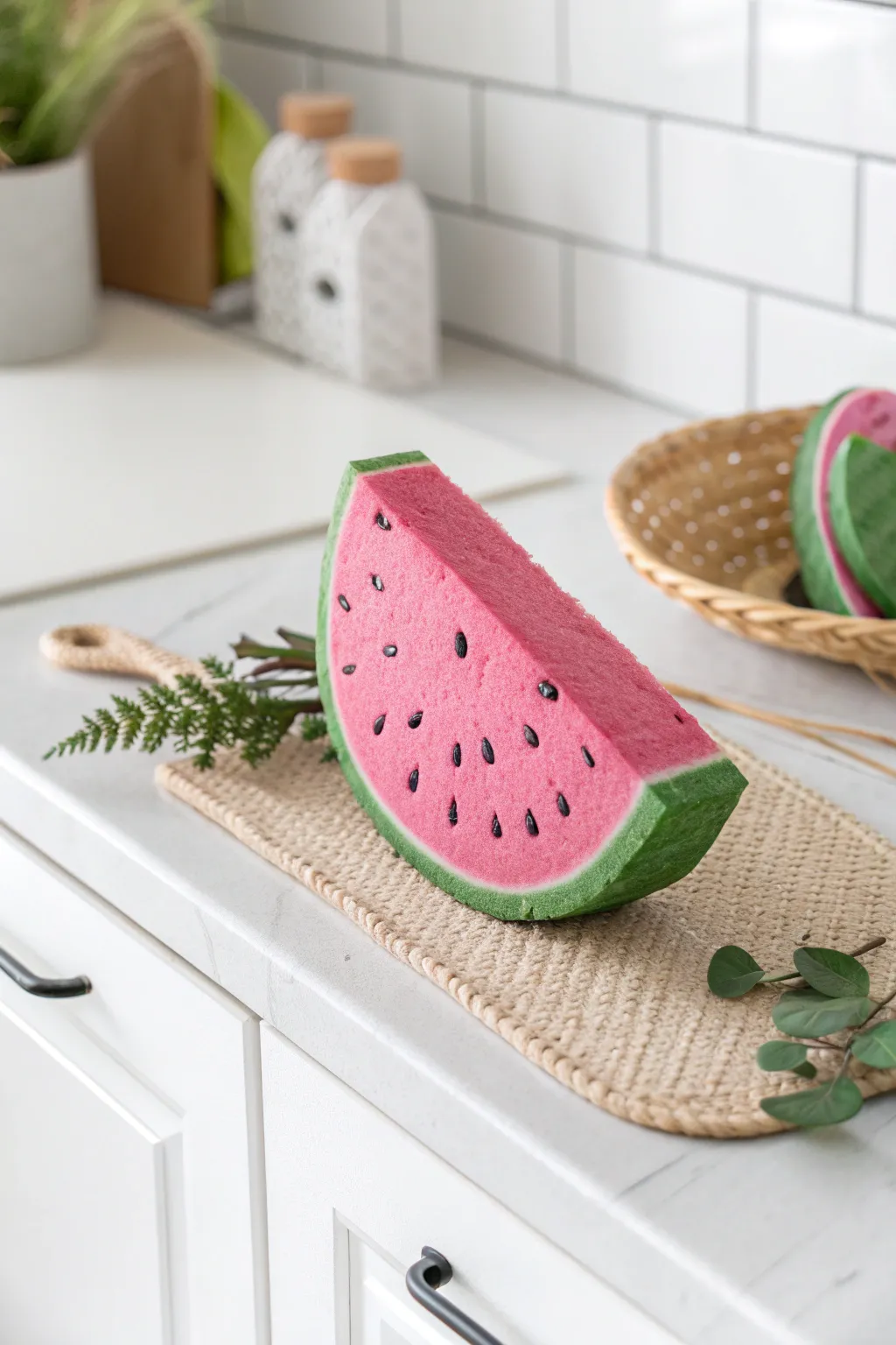 Add a splash of summer to your decor with a handcrafted watermelon slice squishy—perfect for minimalist and boho lovers alike!