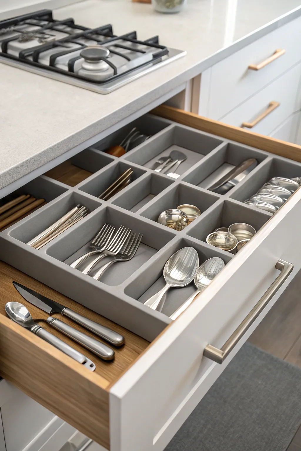 Drawer inserts provide a perfect solution for organizing cutlery and utensils.