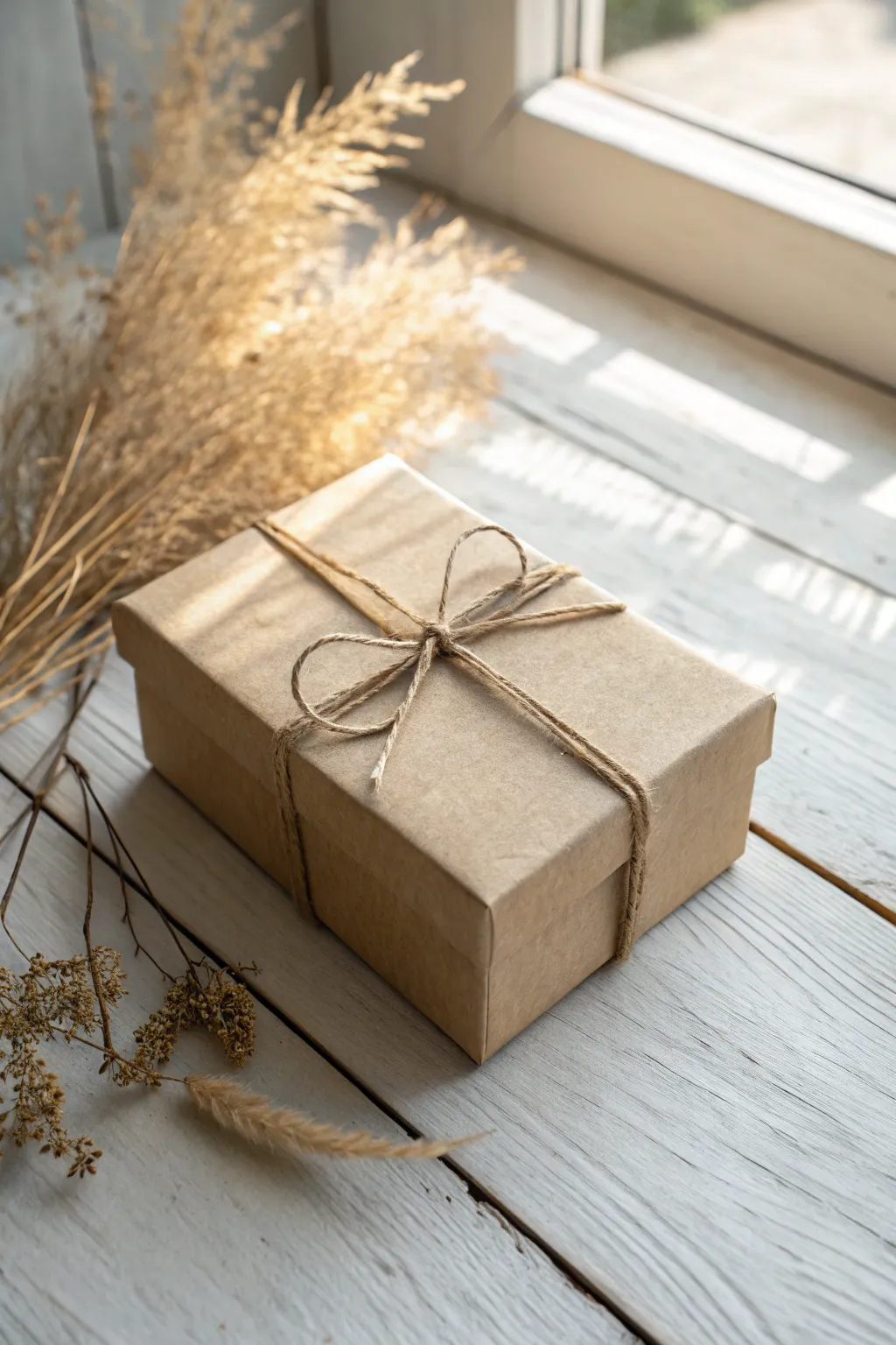 Embrace timeless elegance with a wrapped shoe box in kraft paper and twine – a chic nod to minimalist style.