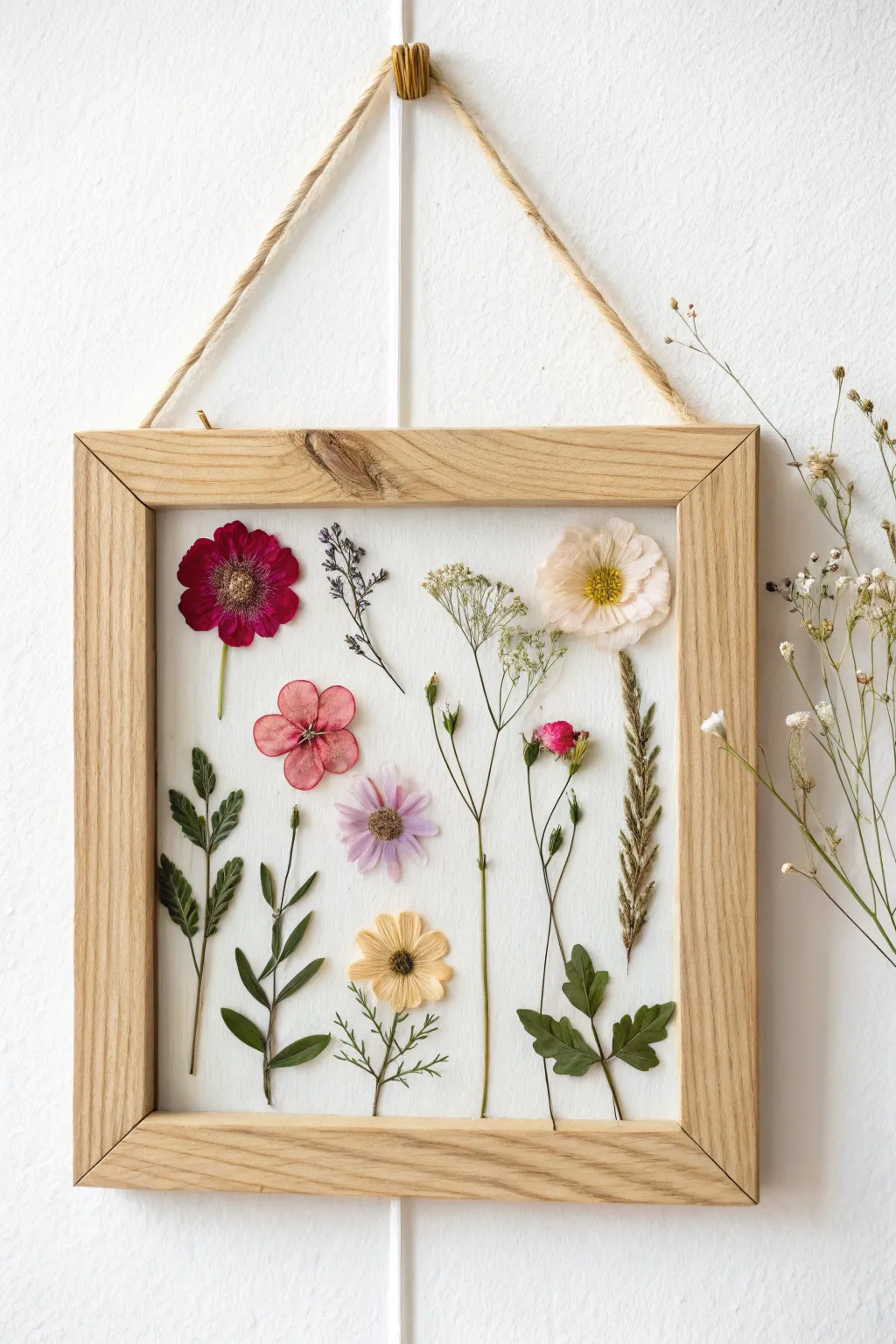 Bring the essence of spring indoors with this charming pressed flower wall art, blending Scandinavian minimalism with Boho warmth.