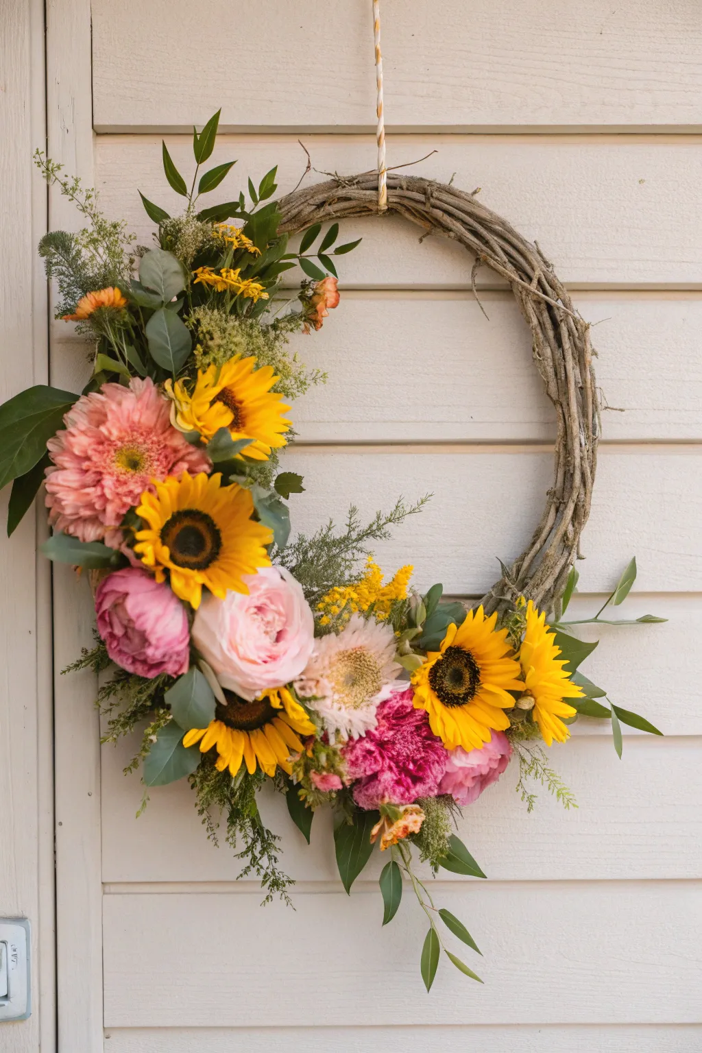 Embrace the vibrant charm of a Floral Fantasy Wreath, where simplicity meets natural beauty.