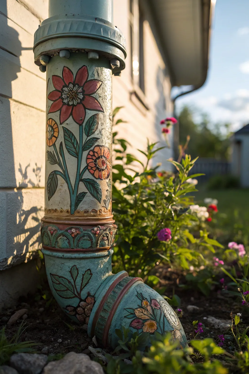 Transform your garden with a touch of paint—turn unsightly pipes into artful features!