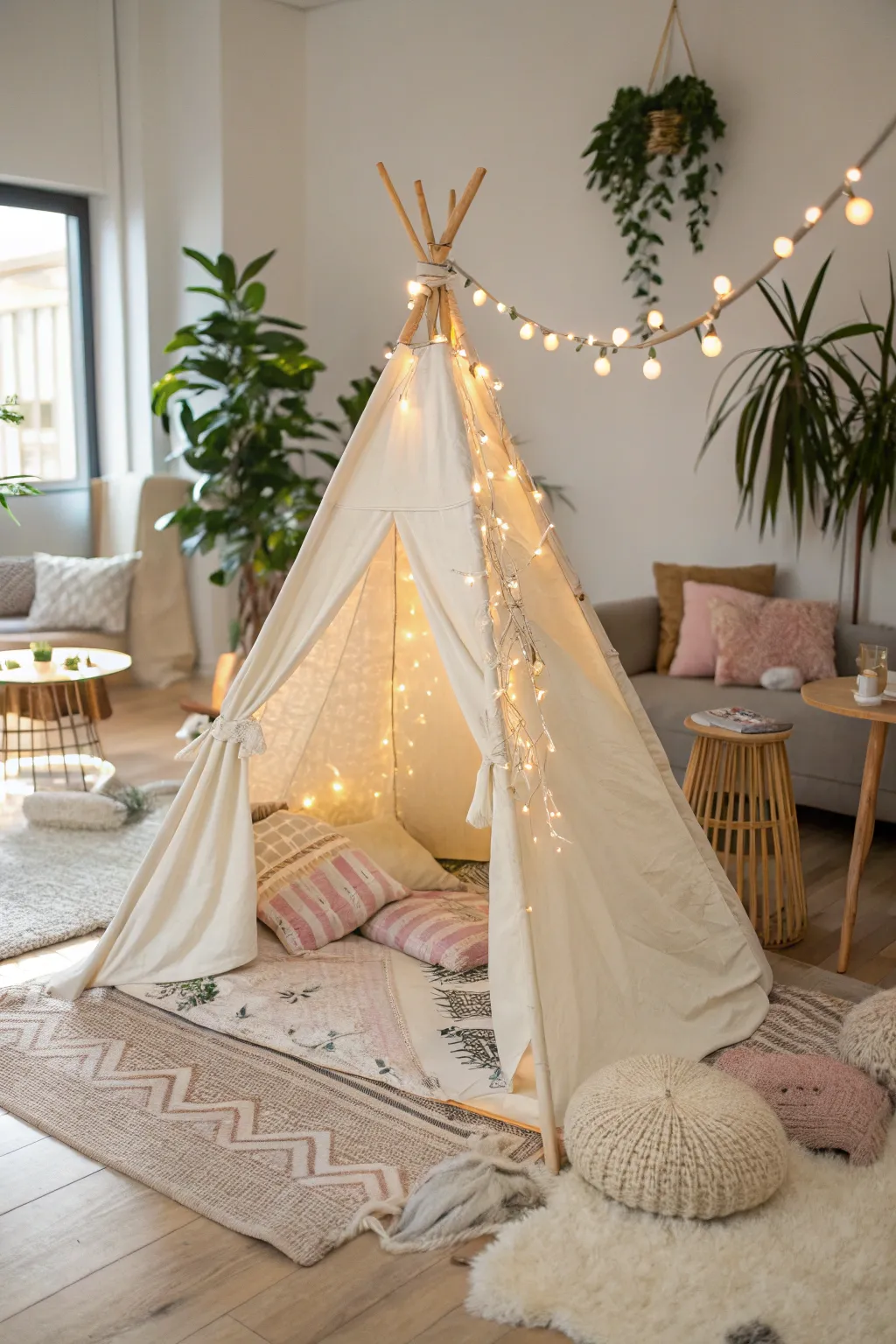 Transform your living room into a whimsical escape with a cozy indoor tent, perfect for a magical birthday celebration!