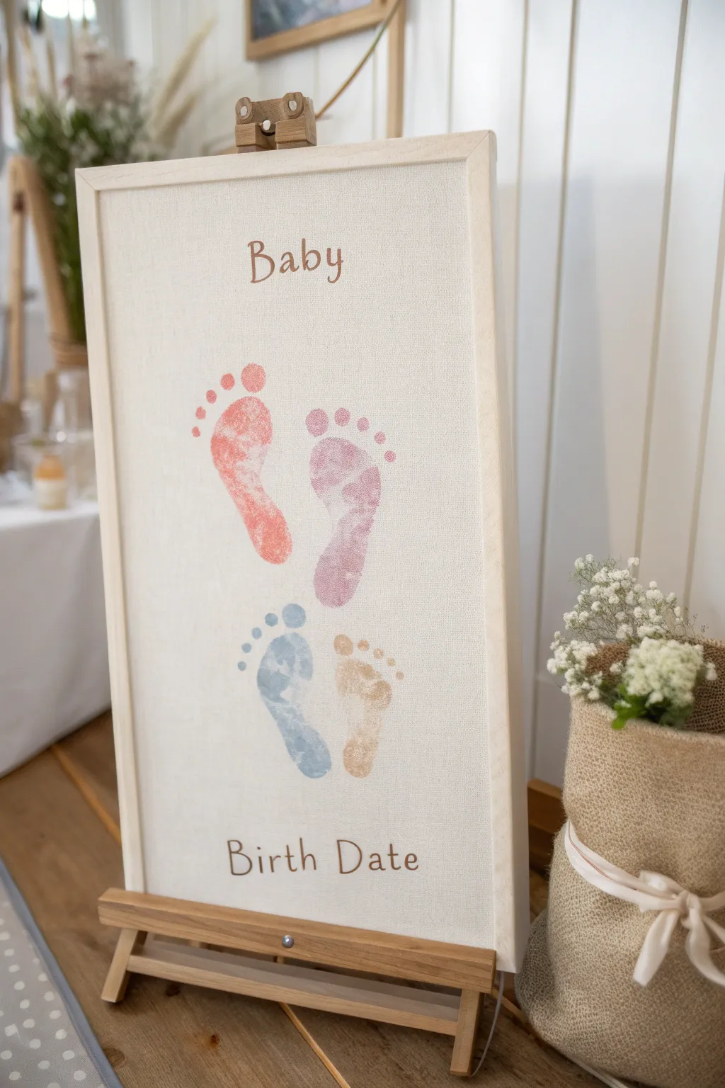 Capture the moment: Personalized baby footprint canvas for a touch of elegance in your nursery.
