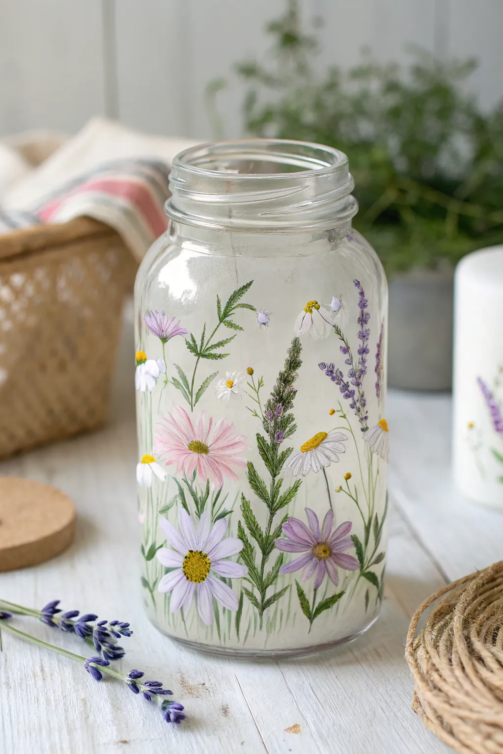 Bring a touch of spring into your home with hand-painted floral jar designs.