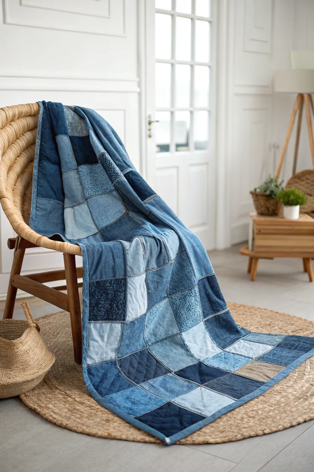 Patchwork Paradise: Embrace the art of denim with this stunning quilt, a blend of simplicity and craftsmanship.