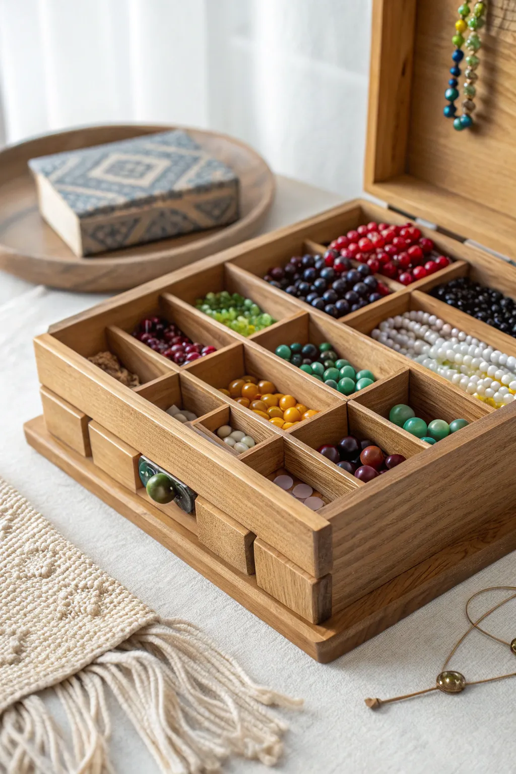 Transform your bead collection into a work of art with this stunning drawer organizer. #JewelryMaking #MinimalistCraft