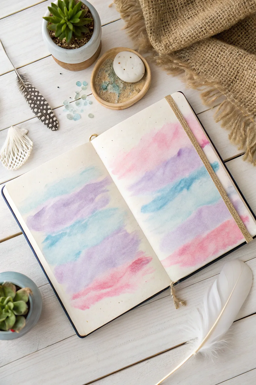 Transform your journal into a dreamy canvas with whimsical watercolor washes. Embrace simplicity and natural beauty.