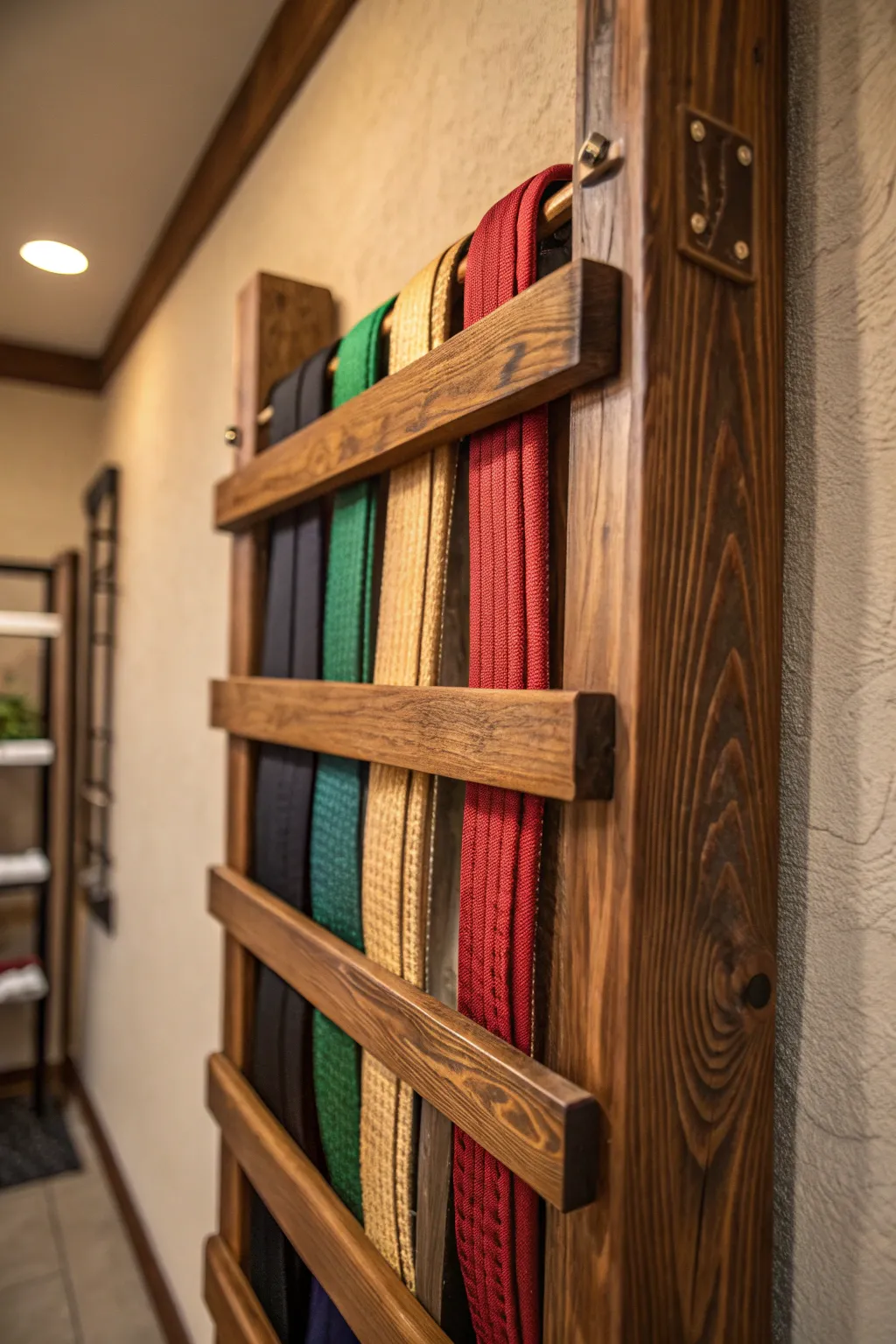 Showcase your achievements with a classic, handcrafted wall-mounted display for your karate belts.