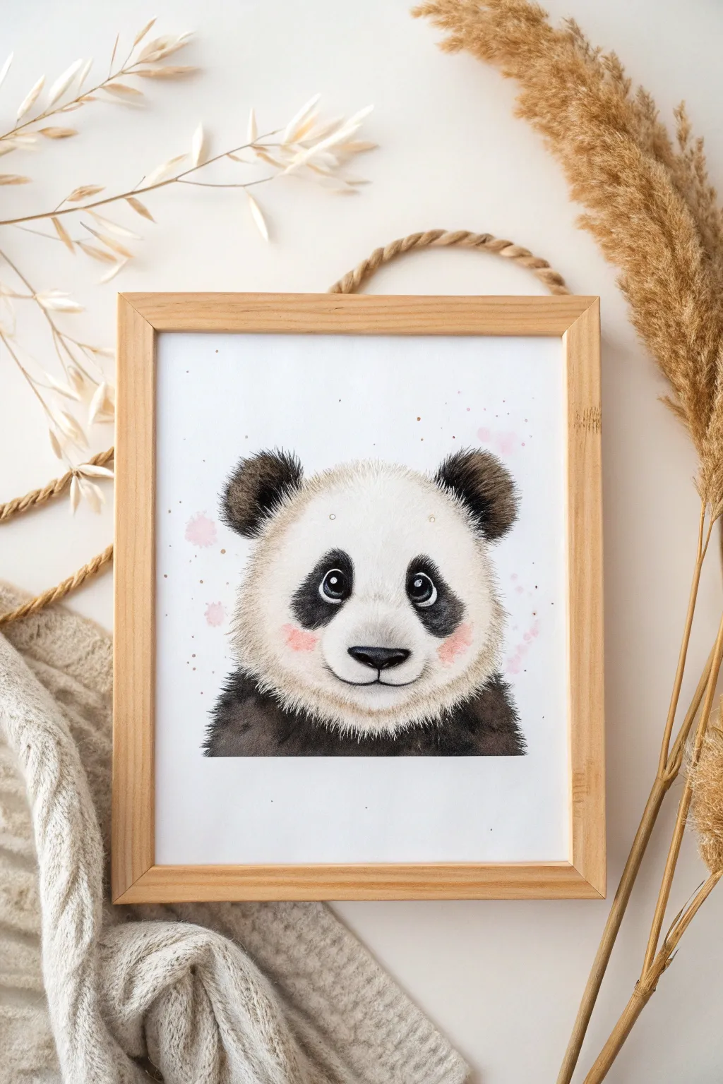 Bring a touch of whimsy to your space with this charming kawaii panda art.