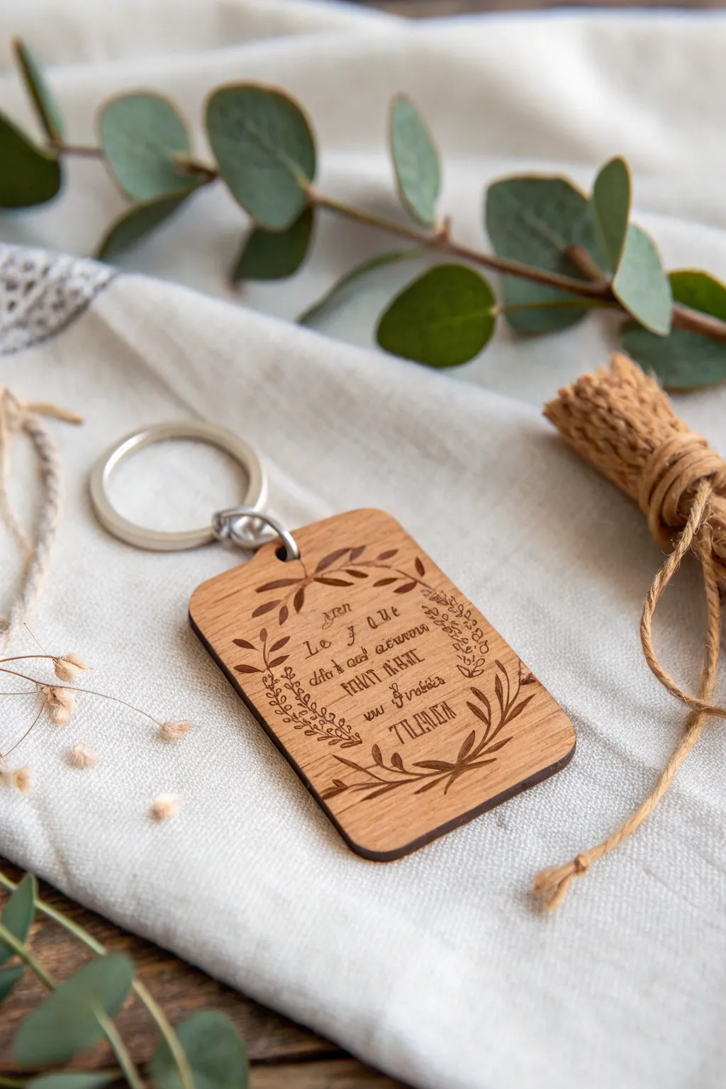 Personalize your keys with custom engraved wooden keyrings - a touch of natural beauty and heartfelt design.