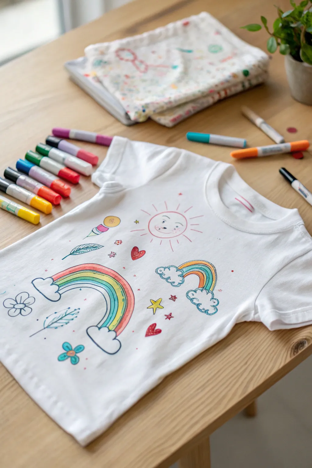 Unleash creativity with fabric markers and let imaginations shine—simple yet beautifully crafted kid's T-shirt designs!
