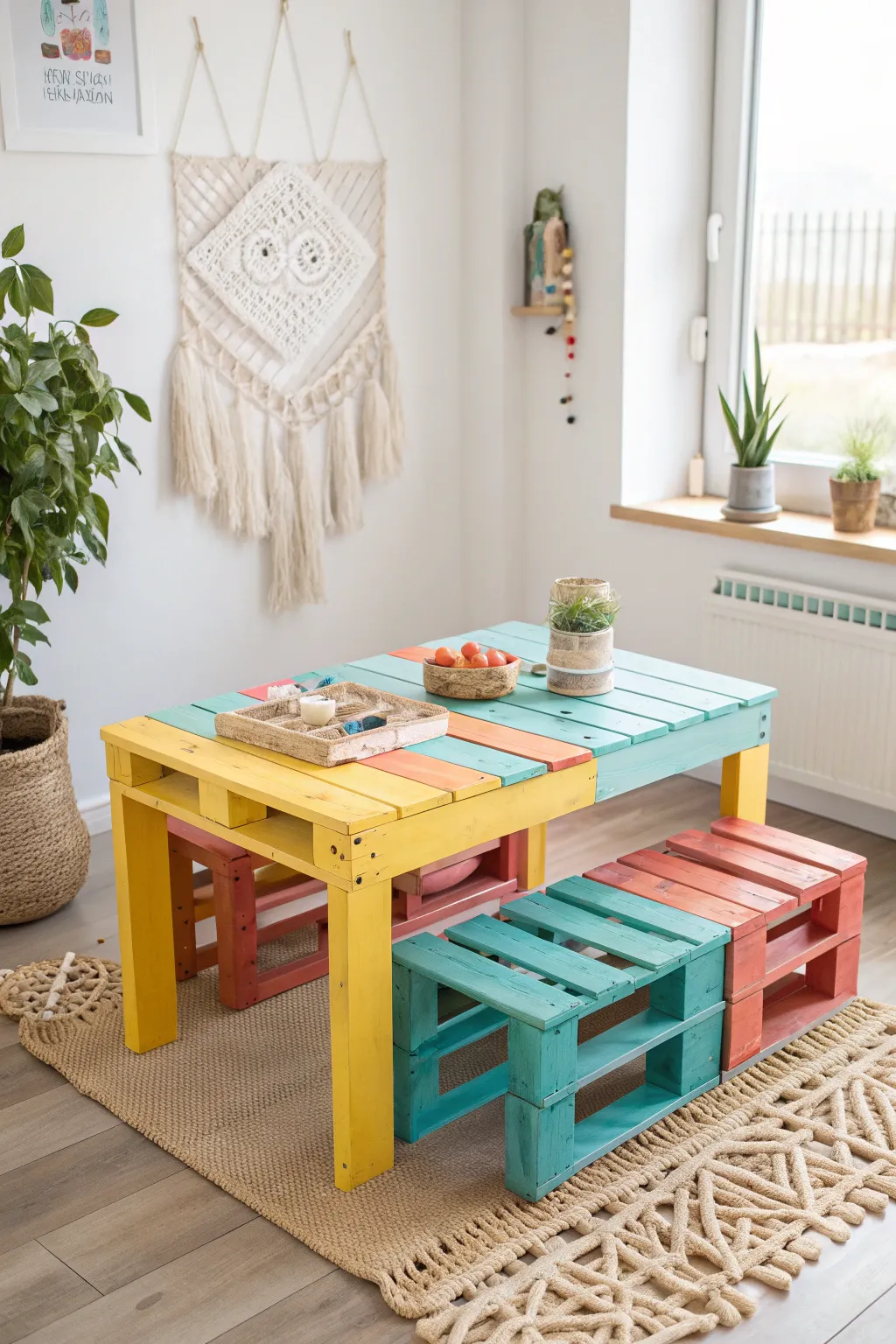 Transform your child's playroom with a vibrant DIY pallet table that combines simplicity and creativity!