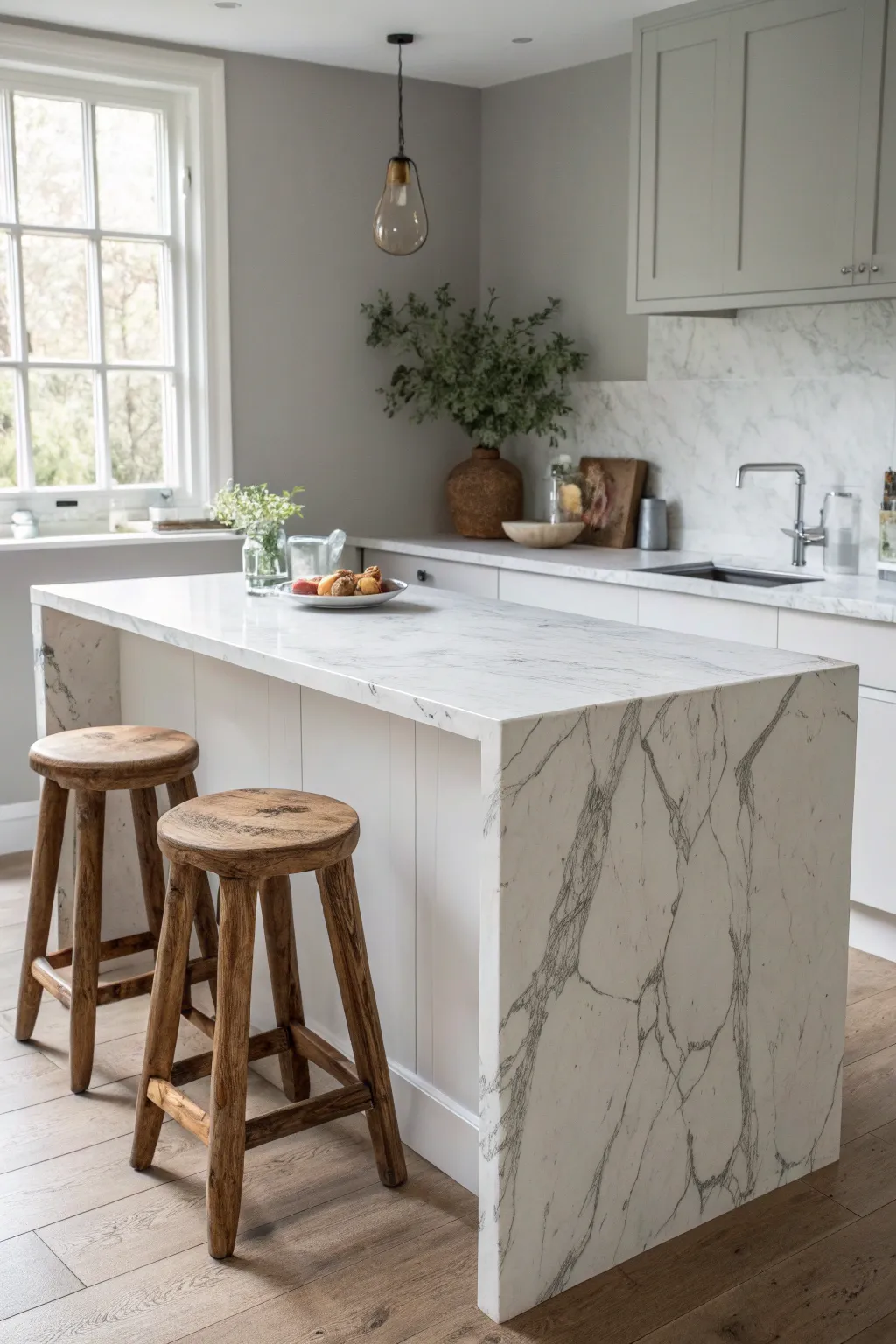Elevate your kitchen with a chic extended countertop—perfect for extra workspace or a cozy breakfast spot. #ScandinavianStyle #KitchenInspiration