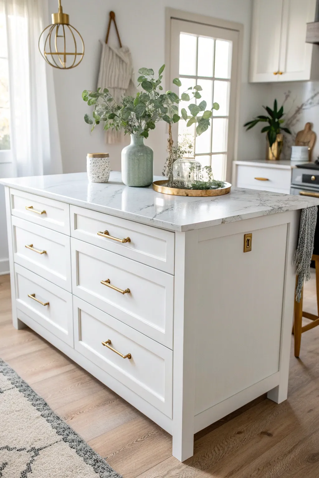 Transform your kitchen with a chic, repurposed dresser island that blends functionality with Scandinavian-Boho elegance.