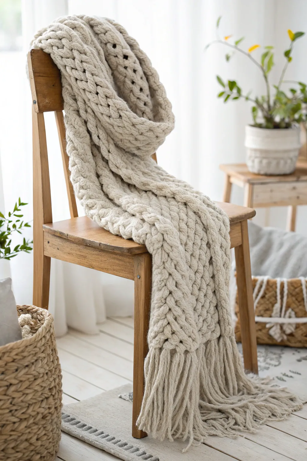 Wrap yourself in warmth and style with this handcrafted chunky knit scarf – the perfect blend of simplicity and elegance.