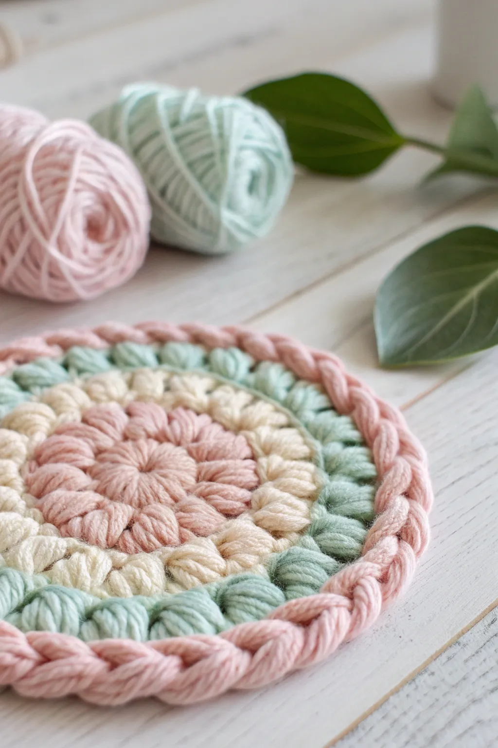 Transform leftover yarn into charming coasters that brighten up any table setting with a touch of handmade elegance.