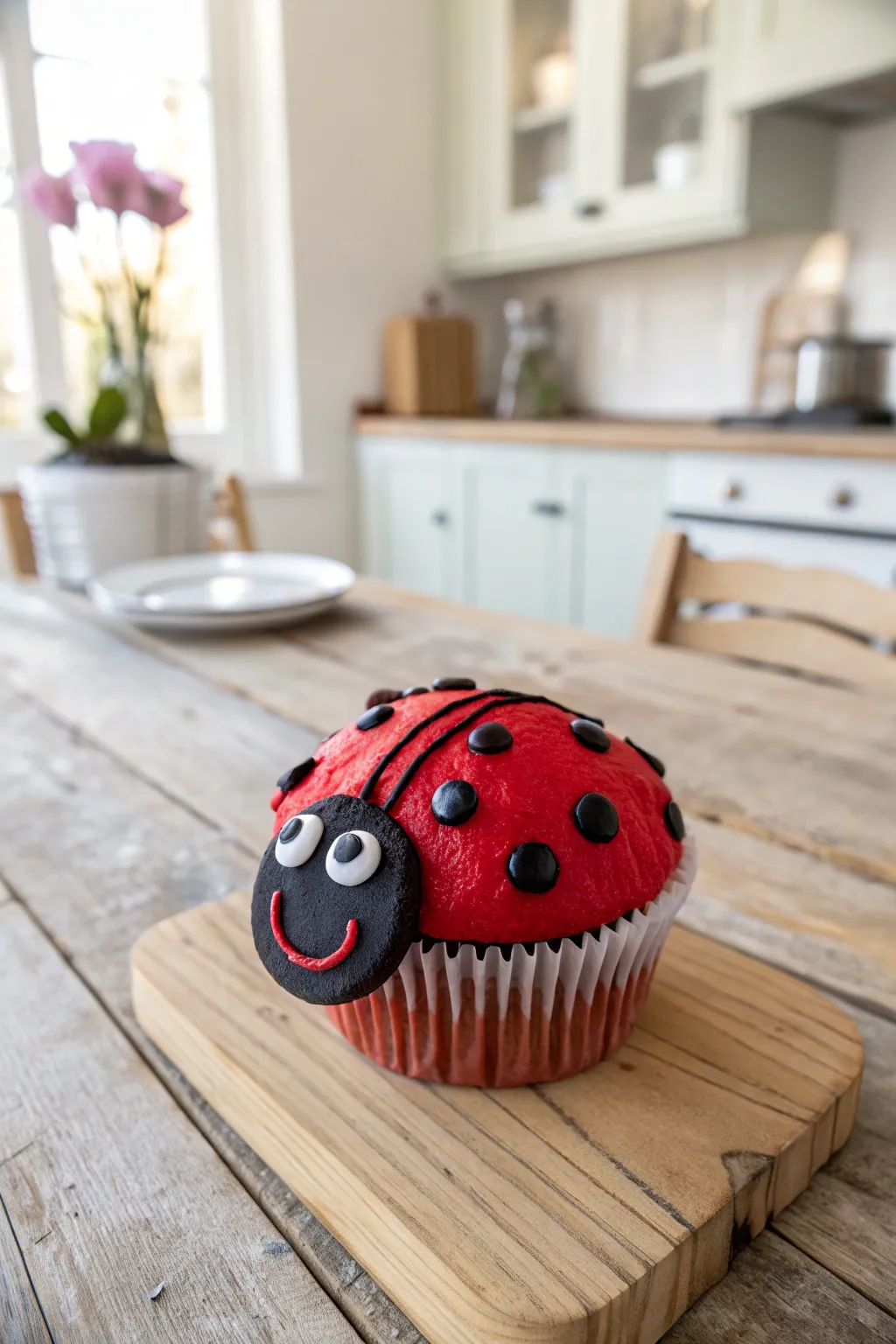 Delight in the charm of this classic ladybug cupcake – a sweet touch of nature's whimsy!