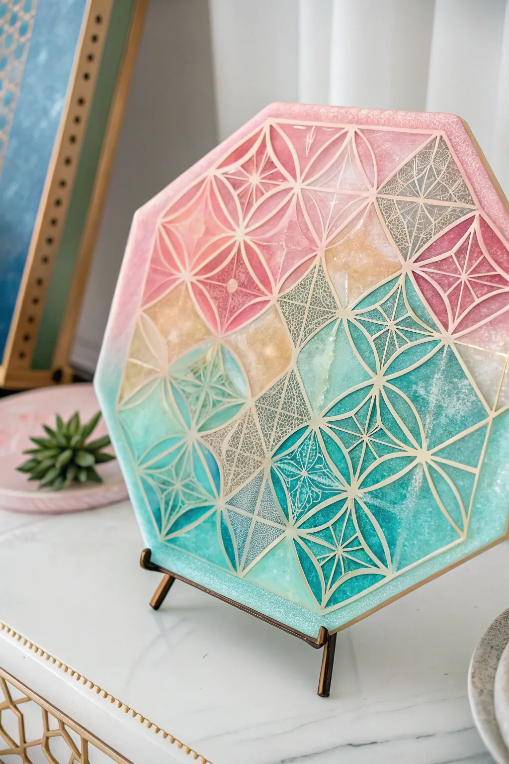 Discover the beauty of vibrant geometric resin art—where Scandinavian minimalism meets Boho chic!