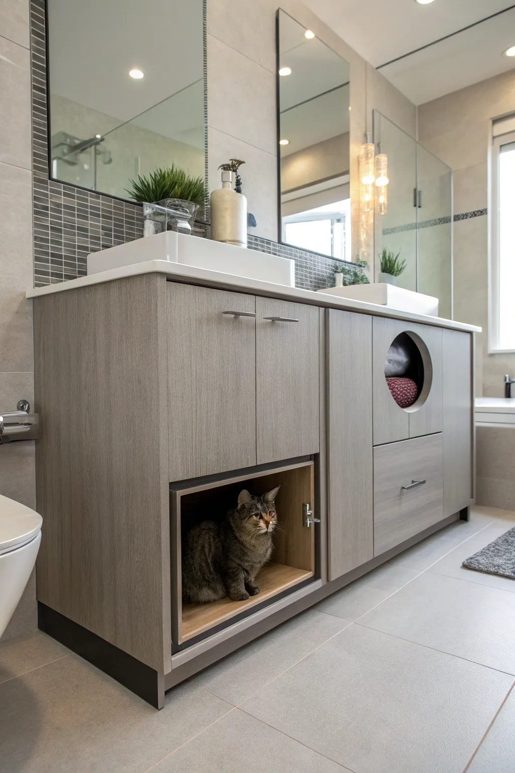 A custom cutout in the cabinet seamlessly blends style and function.