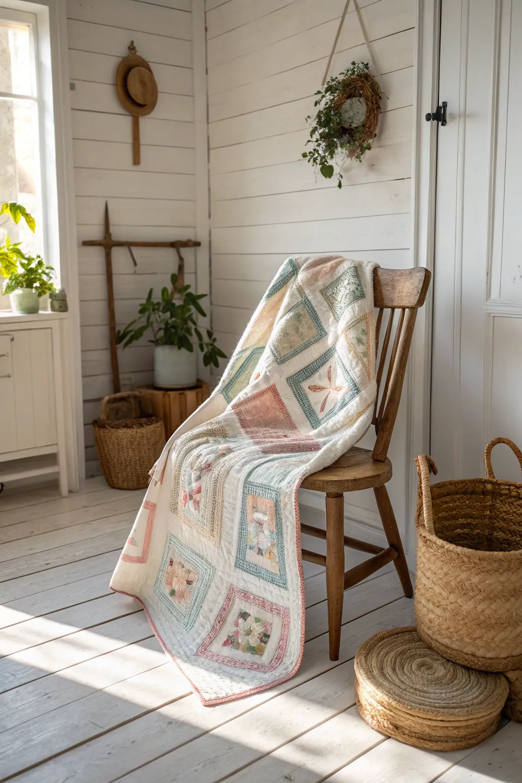 Embrace timeless elegance with the classic straight setting log cabin quilt, perfect for adding a touch of warmth and style to any minimalist space.