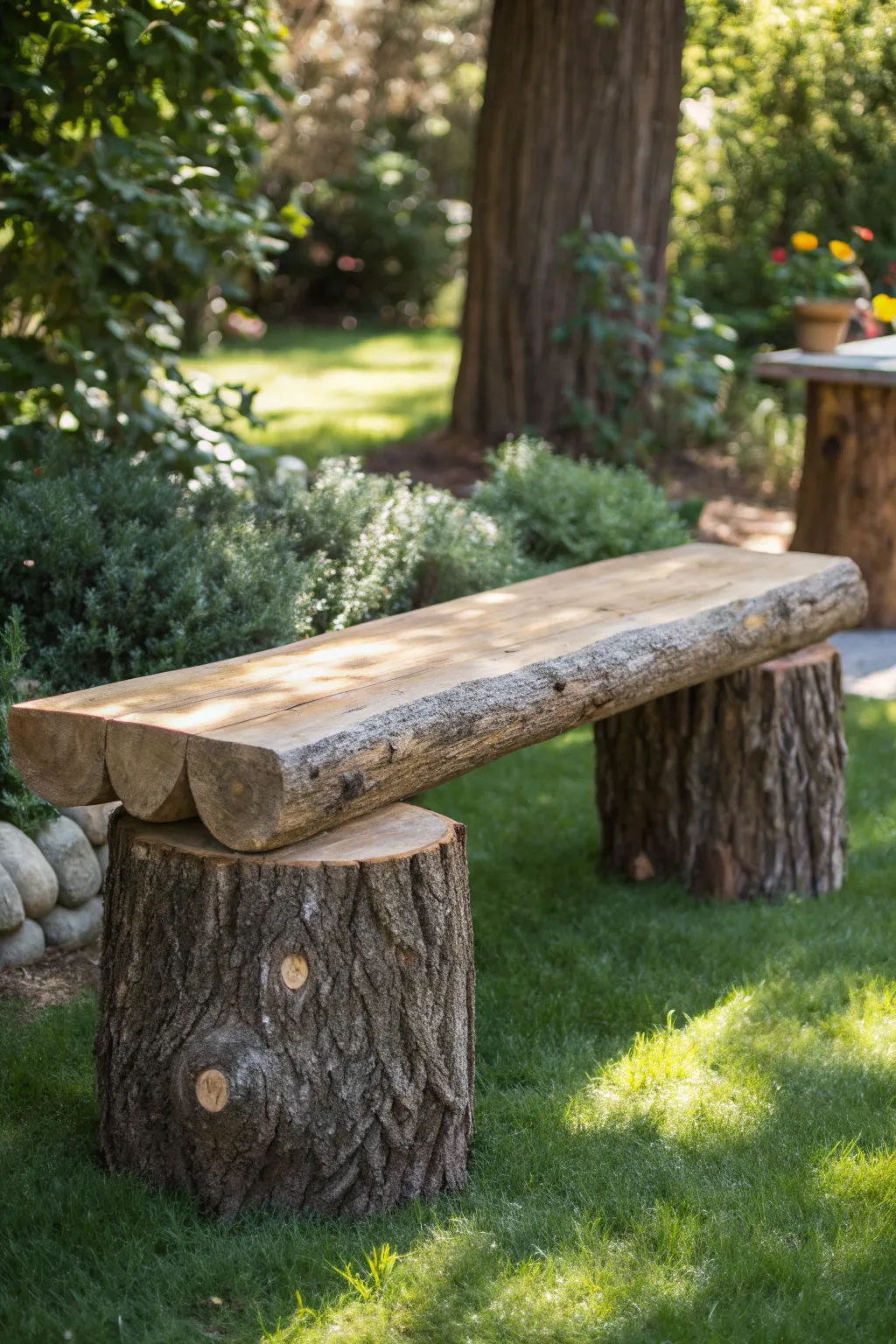 Discover the timeless charm of a handcrafted rustic log bench, perfect for your garden retreat.