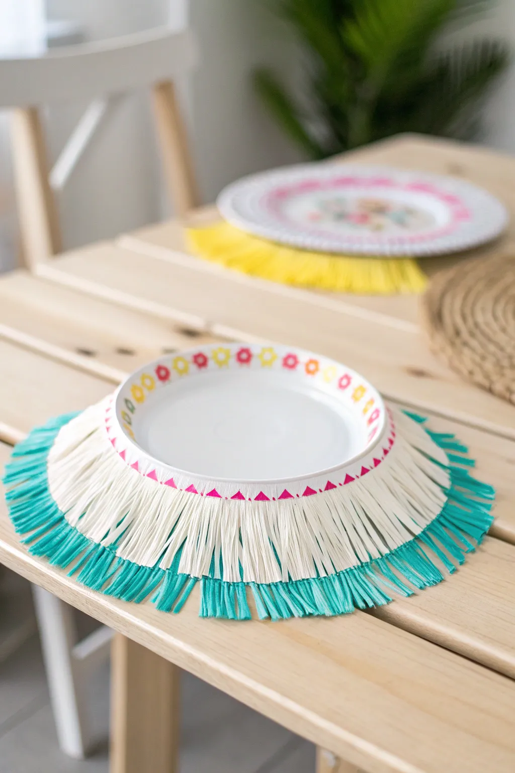Crafting joy: a playful paper plate hula skirt that dances with color and creativity.