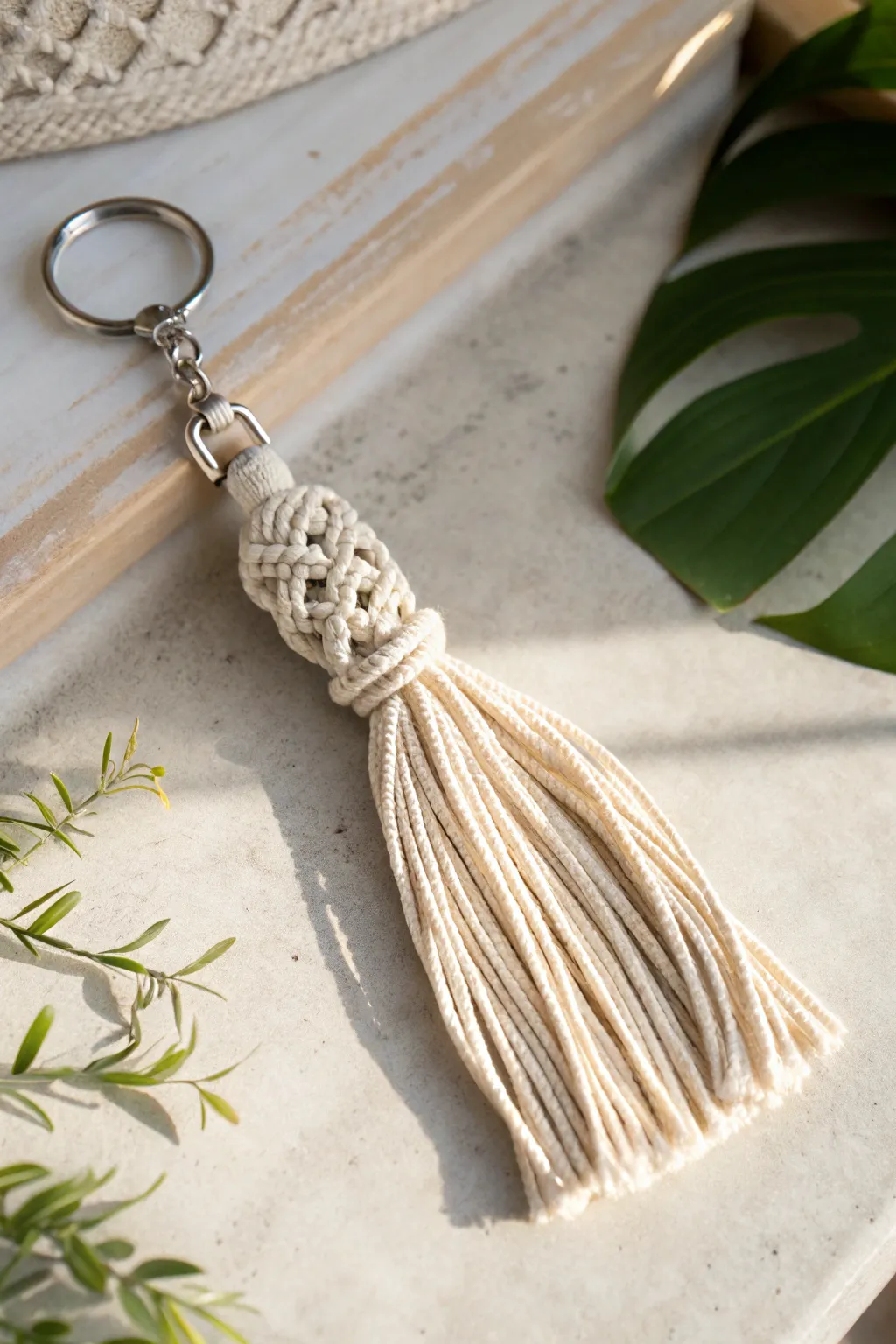 Elevate your everyday essentials with the timeless elegance of a classic macrame tassel keychain.