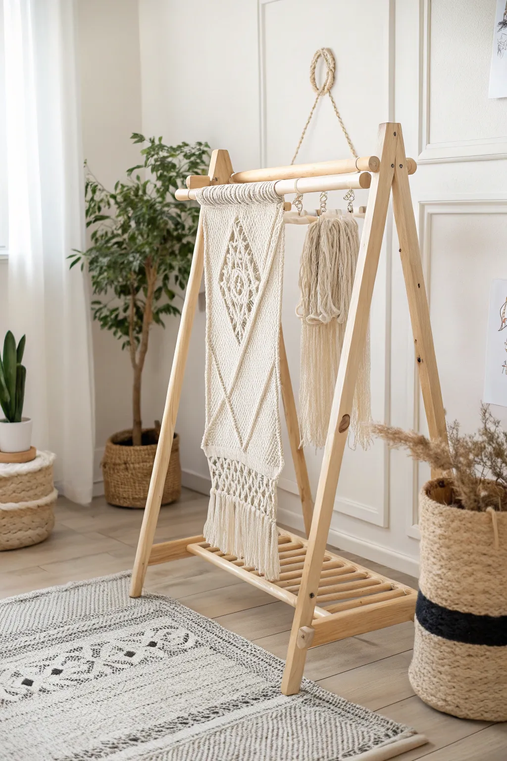 Elevate your creativity with an adjustable standing rack, perfect for versatile macrame projects.