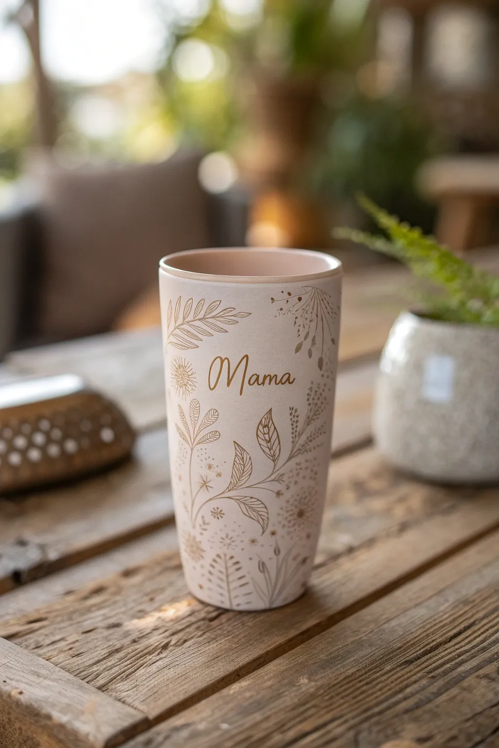 Celebrate the special bond with a personalized touch. This 'Mama' tumbler blends minimalist elegance with bohemian charm, perfect for a heartfelt gift.
