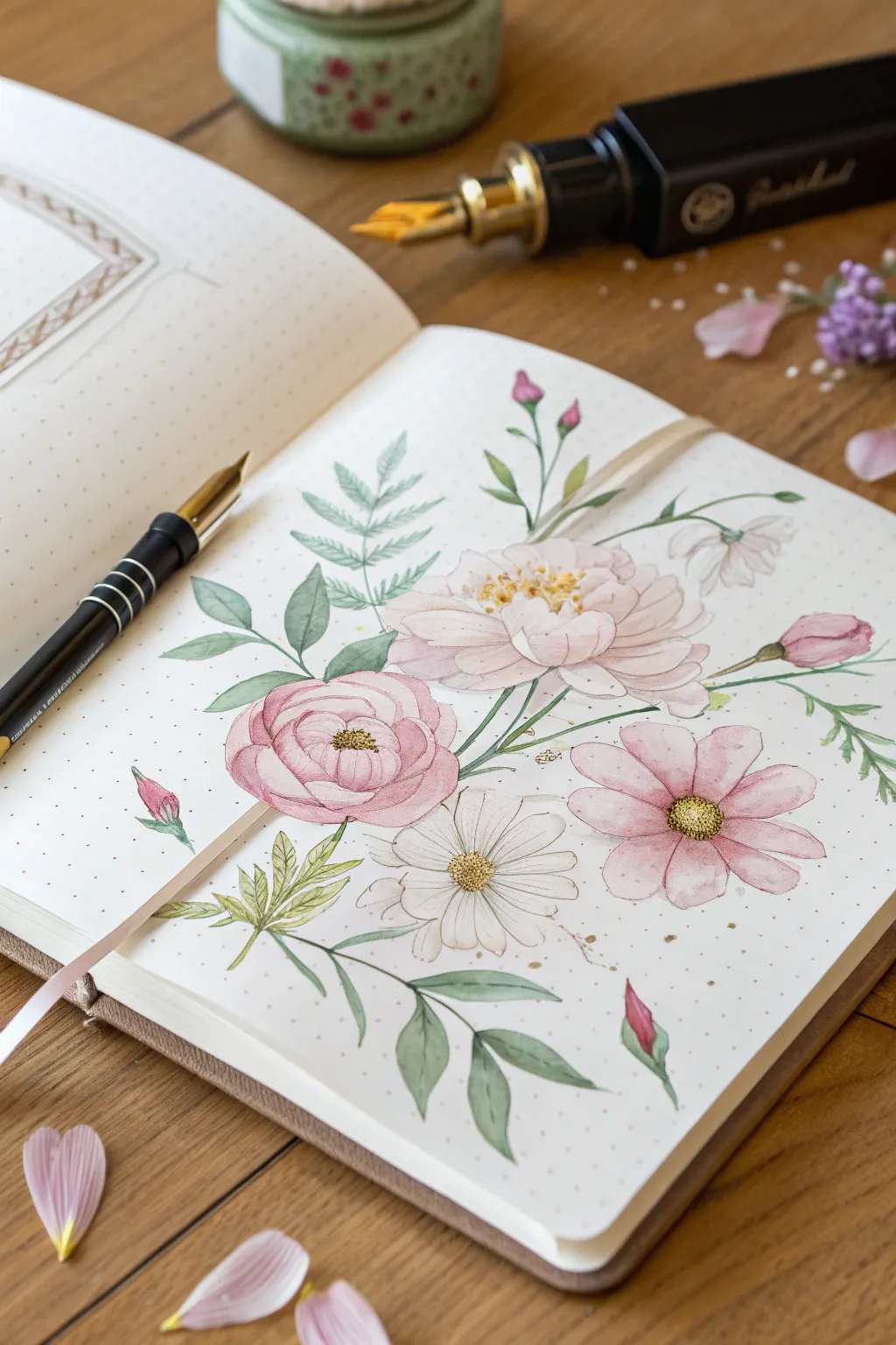 Capture the essence of spring with a minimalist floral bullet journal cover, where simplicity meets natural beauty.