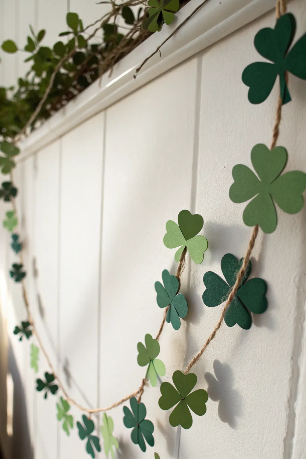 Bring a touch of Irish luck to your home with this minimalist shamrock garland.