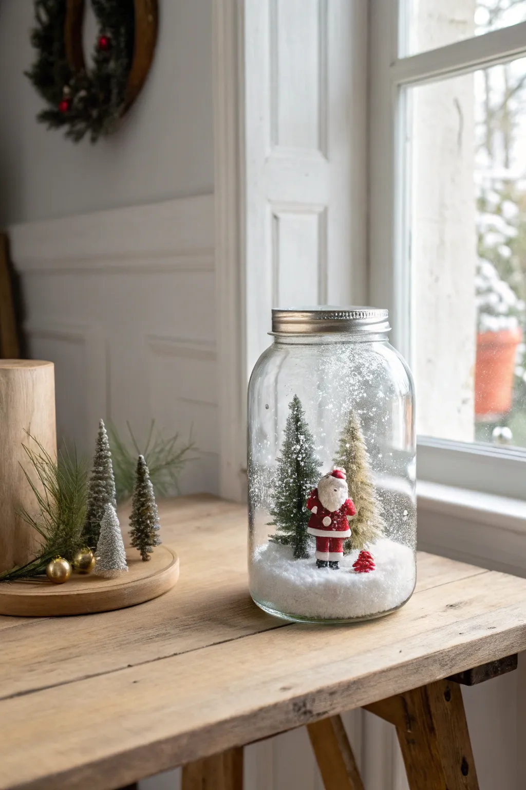 Create a winter wonderland in a jar with this charming snow globe ornament – a perfect blend of simplicity and festive magic.