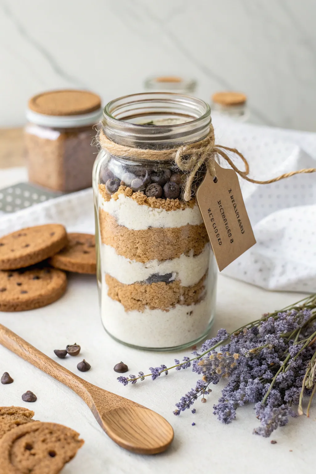 Craft the perfect gift with a touch of elegance: Layered Cookie Mix in a jar.