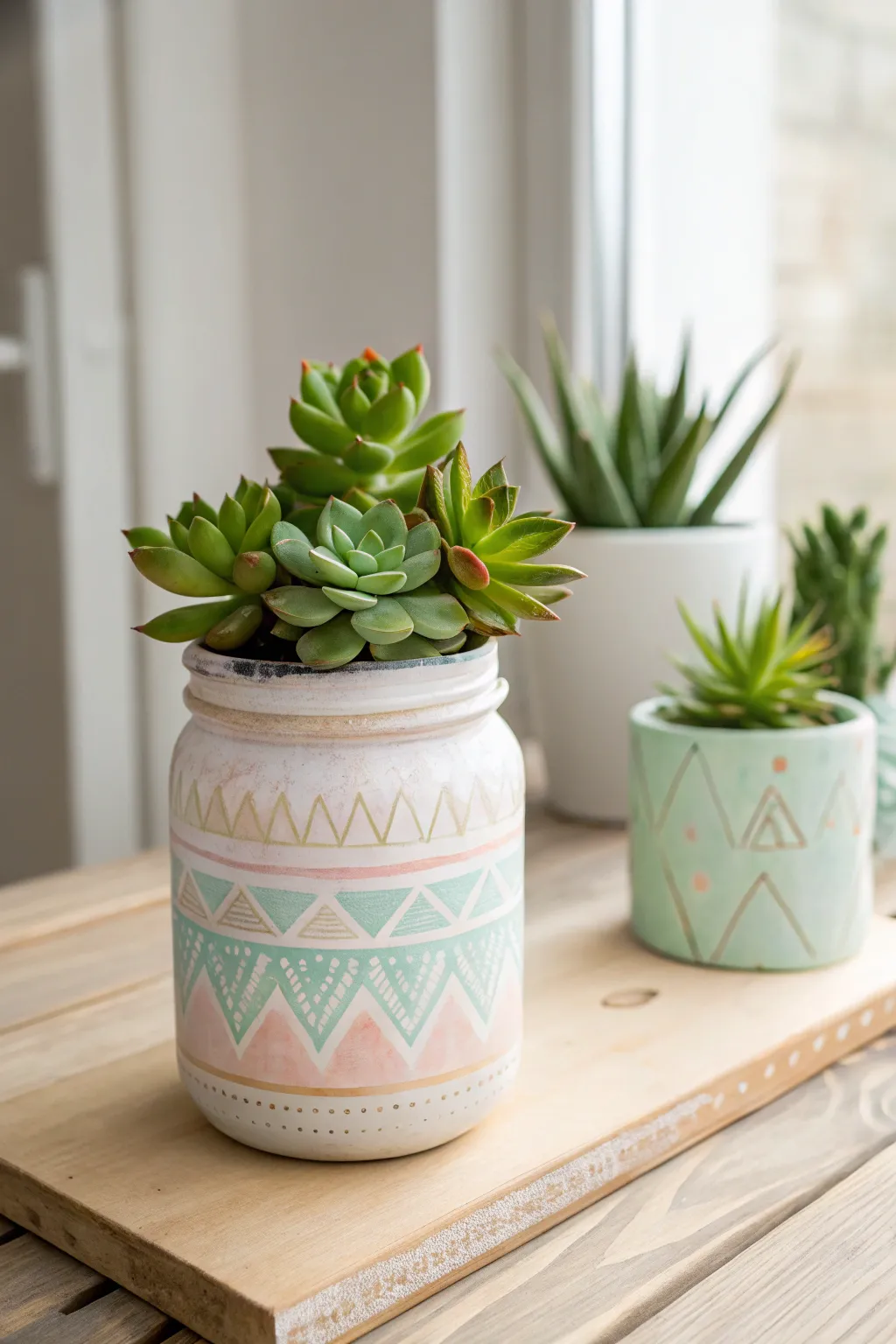 Brighten up any space with this charming painted mason jar succulent planter—perfect for adding a touch of nature and artistry to your home.