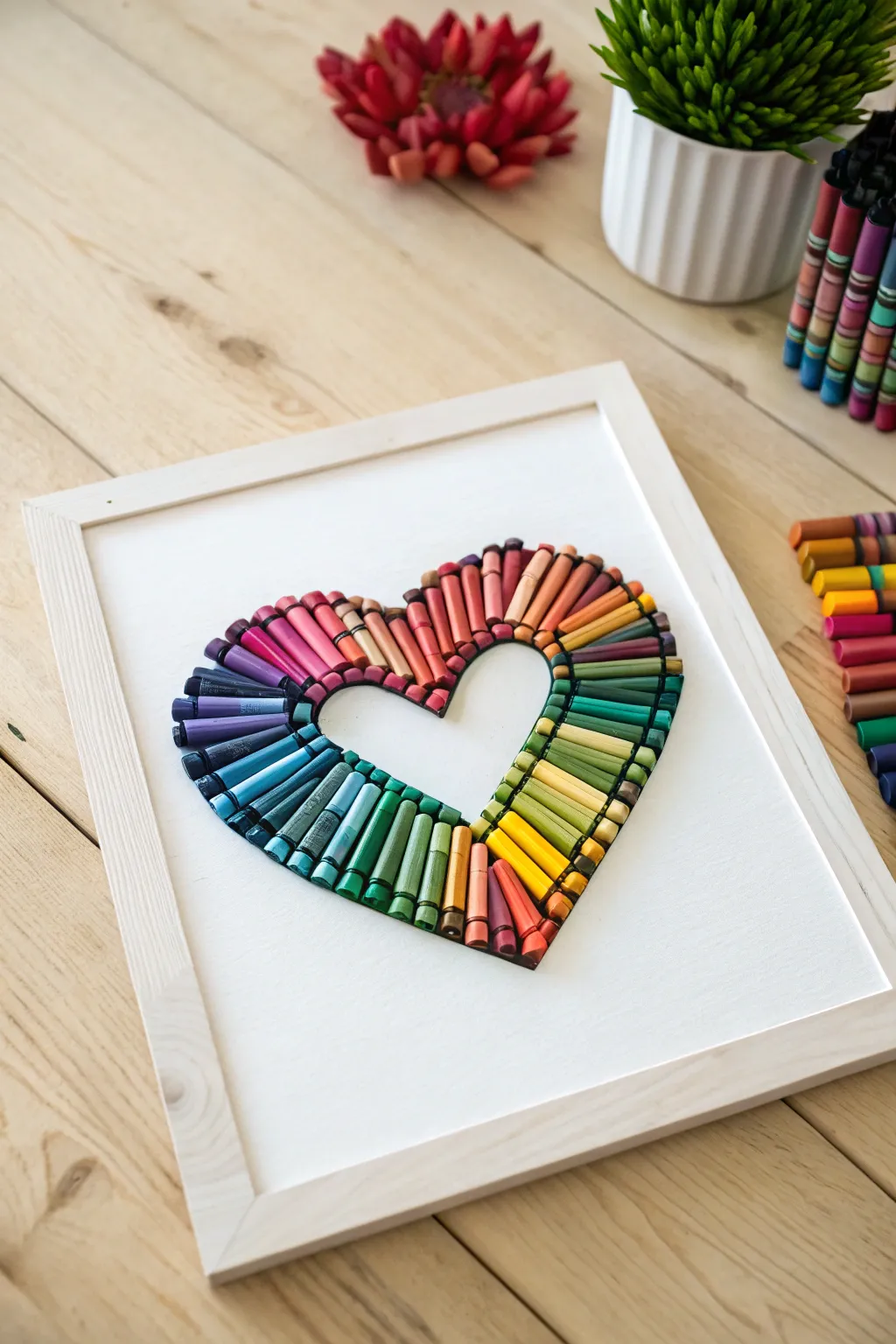 Crafted with heart: A vibrant blend of melted crayons creates a stunning centerpiece.